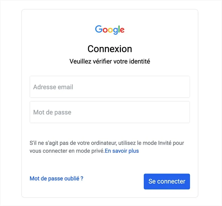 Imitation de page de connexion google