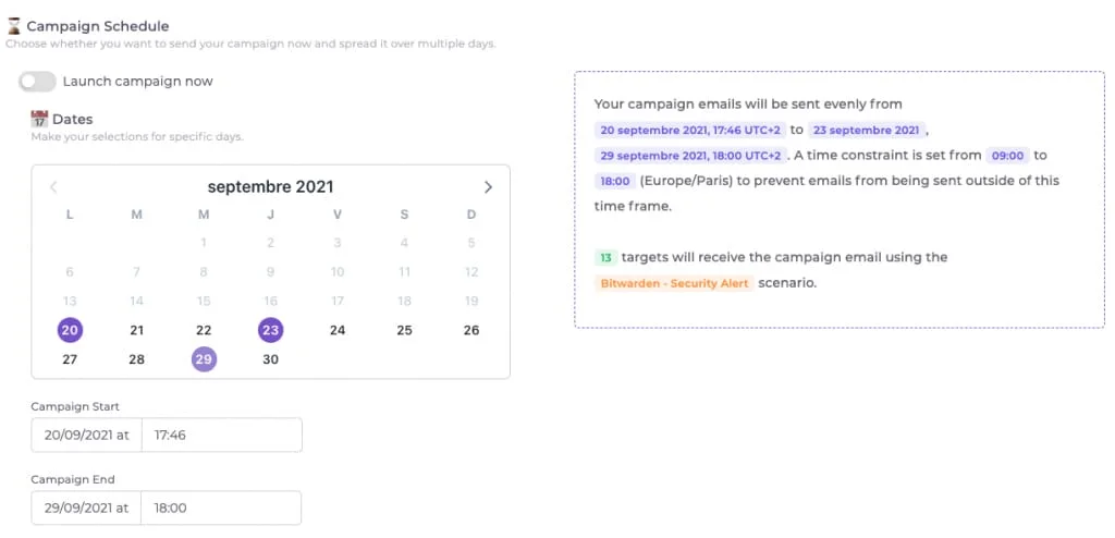 Page de programmation de campagne Arsen