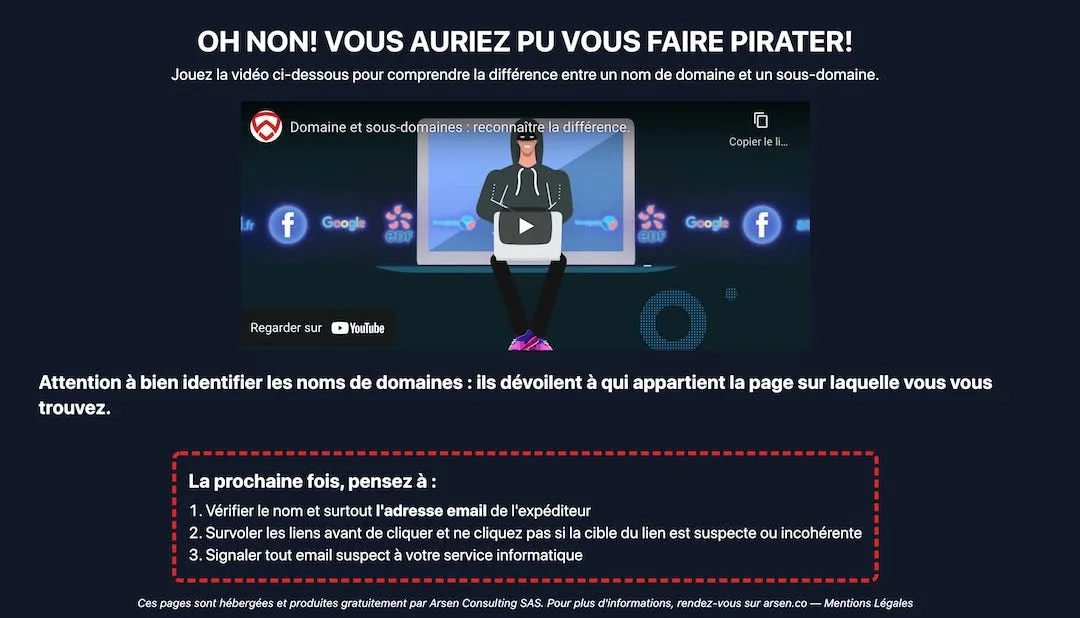 Page de sensibilisation Arsen
