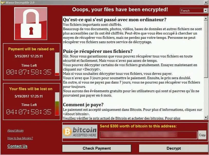 Fenêtre WannaCry