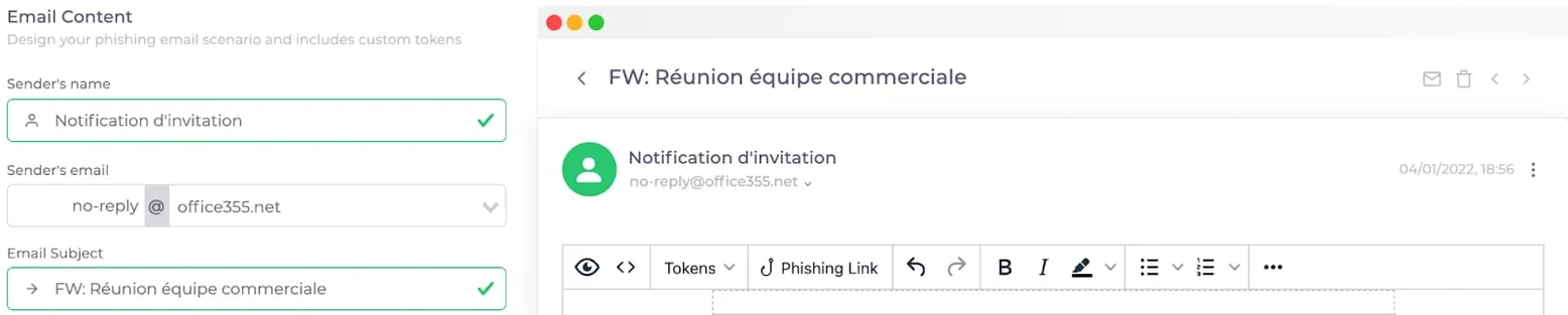 Contenu de l'email de phishing Arsen