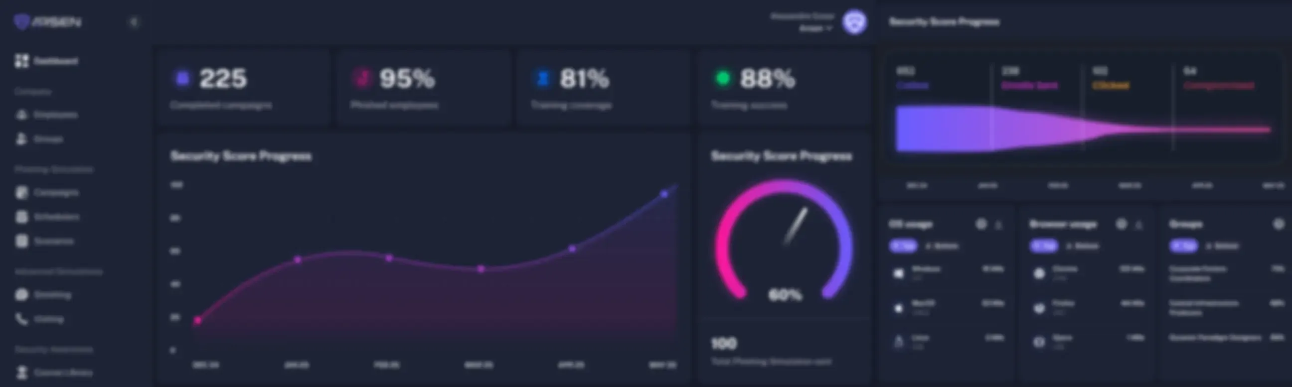 Aperçu du tableau de bord de la plateforme Arsen