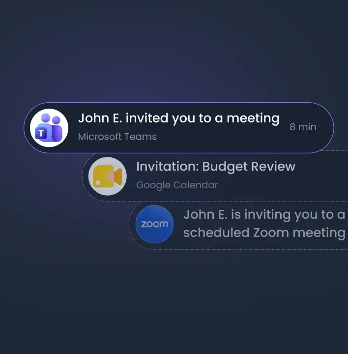 Meeting invitations from the impersonated executive arriving in Microsoft Teams, Google Calendar and Zoom